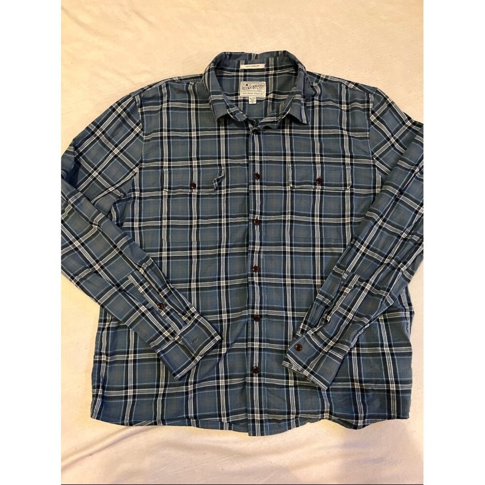 Lucky Brand Mens Button-Up-Sz:XL/TG-Untucked Fit-Blue-Striped